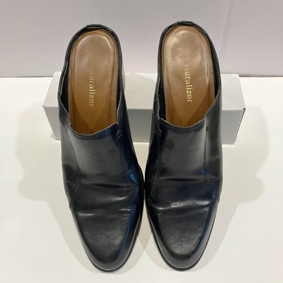 Naturalizer Black Leather Mules with Chunky Heels Womens Size 8.5 - Picture 1 of 13